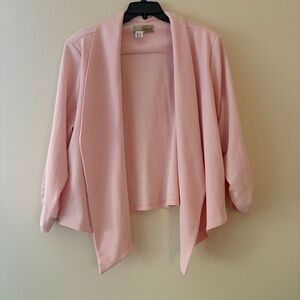 Hybrid & Company Women’s Pink Open Front Blazer Size L Ruched Sleeve Draped Hem